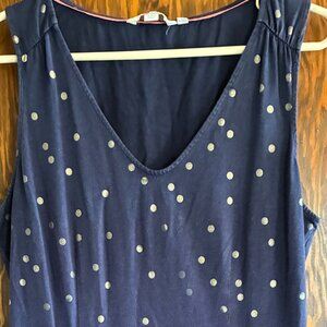 Boden Blue / Gold Polka Dot Midi Dress -sleeveless  -size 10R